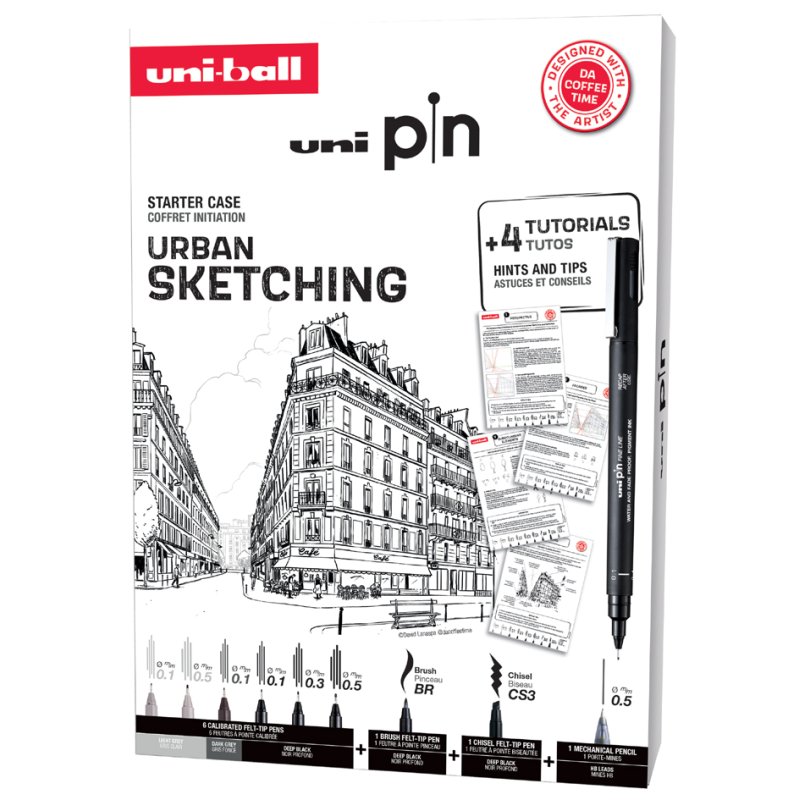 uni-ball Urban Sketching startersset, 9-delig, fineliners en tekenmateriaal